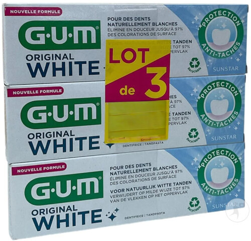 Gum Original White Dentifrice Tubes 3x75ml