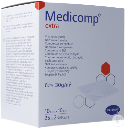 Hartmann Medicomp Extra 10x10cm Avec 6 Plies 25x2 Pièces