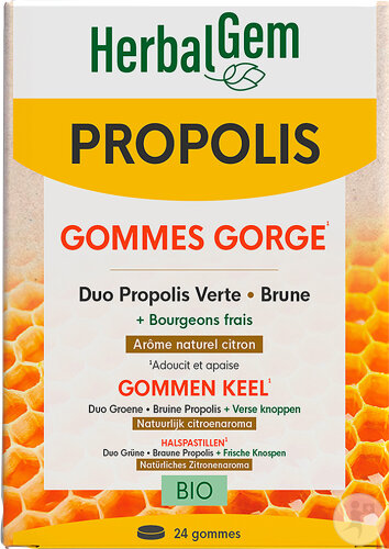 Herbalgem Propolis Concentrée Large Spectre Gommes Bio Gorge Arôme Citron 24 Gommes