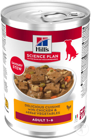 Hill’s Science Plan Adult Mijoté Pour Chien Adulte Au Poulet Et Légumes Ajoutés Boîte 12x363g