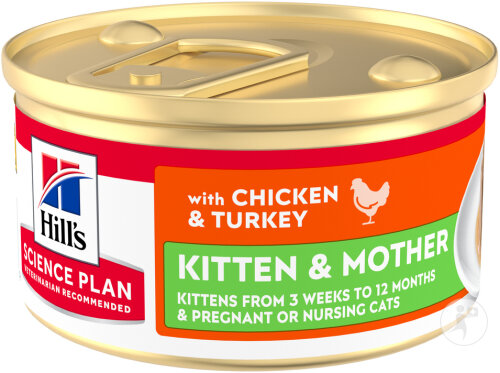 Hill's Science Plan Kitten & Mother Pour Chaton Et Chatte Allaitante Poulet Et Dinde Boîte 12x85g