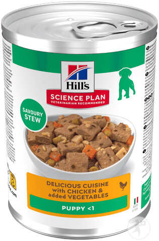 Hill’s Science Plan Puppy Mijoté Pour Chiot Au Poulet Et Légumes Ajoutés Boîte 12x363g