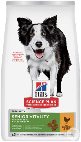 Hill's Science Plan Senior Vitality Aliment Pour Medium Chien Mature 7+ Au Poulet & Riz 14kg