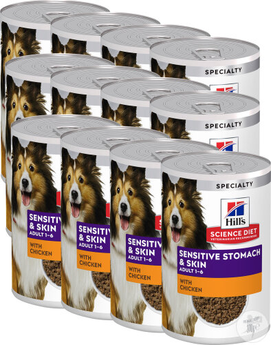 Hill’s Science Plan Sensitive Stomach & Skin Pâtée Pour Chien Adulte Au Poulet 12x370g