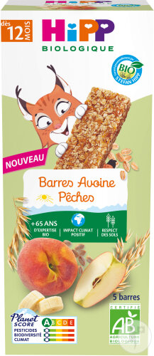 HiPP Biologique Barres Avoine Pêches Dès 12 Mois Bio 5x20g