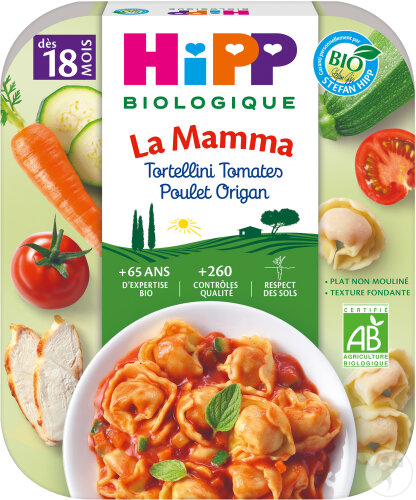 HiPP Biologique La Mamma Tortellini Tomates Poulet Origan Dès 18 Mois Assiette 250g