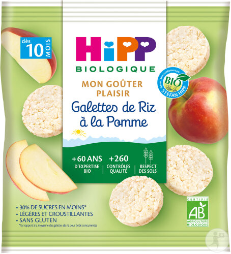HIPP Biologique Mon Goûter Plaisir Galettes De Riz À La Pomme Bébés +10 Mois 30g