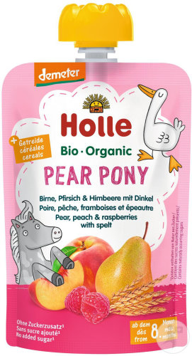Holle Bio Pear Pony Pêche Framboises Et Épeautre 100g