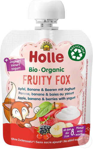 Holle Fruity Fox Pouchy Pomme/Banane/Baies/Yaourt 85g