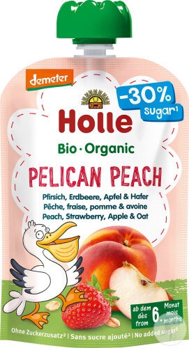 Holle Pelican Peach Pouchy Pêche/Fraise/Pomme/Avoine 100g