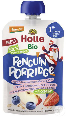 Holle Penguin Porridge Pouchy Pomme/Baies/Avoine/Quinoa 110g
