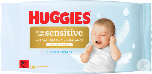 Huggies Lingettes Bébé Extra Care Sensitive Sans Plastique 48 Pièces