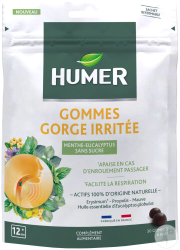 Humer Gommes Gorge Irritée Menthe Eucalyptus Sans Sucre 30 Pièces