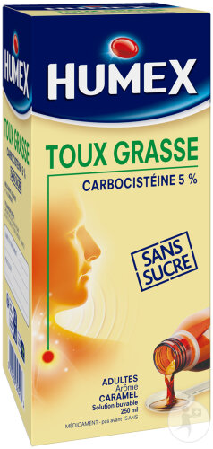 Humex Toux Grasse Carbocistéine 5% Sans Sucre Adultes Arôme Caramel 250ml