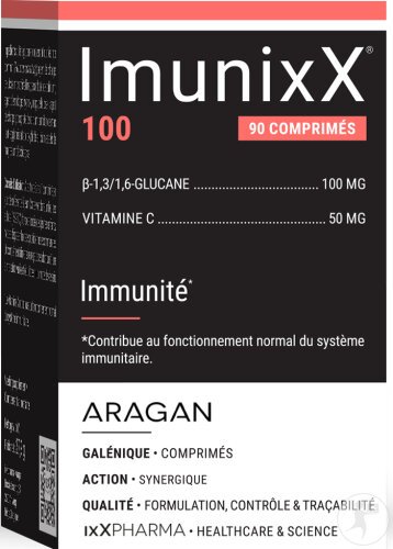 ixX Pharma ImunixX 100 Défenses Immunitaires & Vitalité Imunoglukan & Vitamine C 90 Comprimés