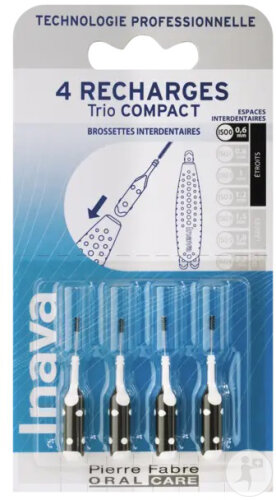 Inava Trio Compact Brosse Interdentaire Recharges Noires ISO 0 0,6 Mm 4 Pièces