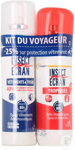 Insect Écran Tropiques Spray Anti-Moustiques + Spray Vêtements/Tissus Anti-Moustiques 2 Pièces