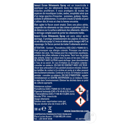 Insect Ecran Vêtements Spray Insecticide 100ml-2