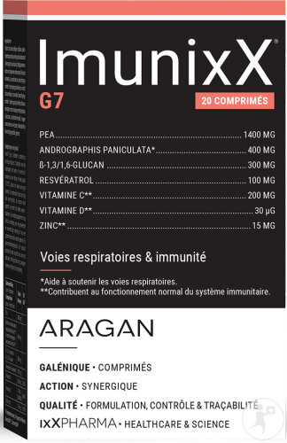 ixX Pharma ImunixX G7 Défenses /Voies Respiratoires Imunoglukan/PEA/Kamcold/Zinc 20 Comprimés