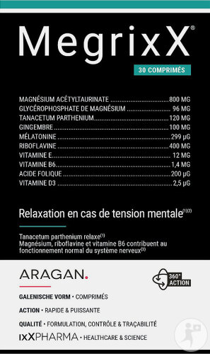 ixX Pharma Megrixx Tension Mentale & Système Nerveux Magnésium & Vitamines B-D-E 30 Comprimés