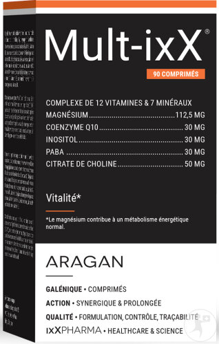 ixX Pharma Mult-ixX Énergie & Vitalité 12 Vitamines/7 Minéraux/CoQ10 90 Comprimés