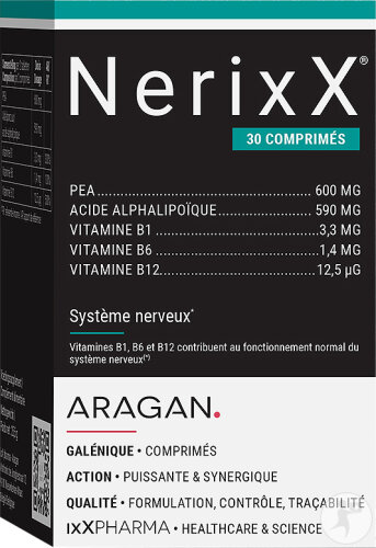 ixX Pharma Nerixx Système Nerveux PEA, Acide Alpha-Lipoïque & Vitamines B Actives 30 Comprimés