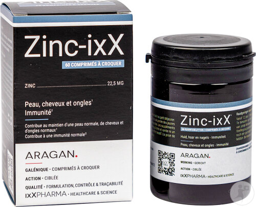 ixX Pharma Zinc-ixX Zinc 22,5 mg Immunité, Peau & Ongles 60 Comprimés À Croquer