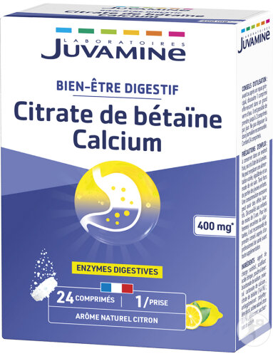 Juvamine Citrate De Bétaïne Calcium Arôme Citron 24 Comprimés Effervescents