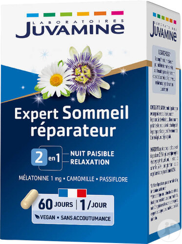 Juvamine Détente Expert'Nature Sommeil Mélatonine Passiflore Camomille 60 Gélules