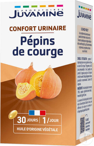 Juvamine Equilibre Confort Urinaire Pépins De Courge Huile 100% Naturelle 30 Capsules