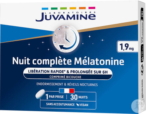 Juvamine Nuit Complète Mélatonine Endormissement 30 Comprimés Bicouches