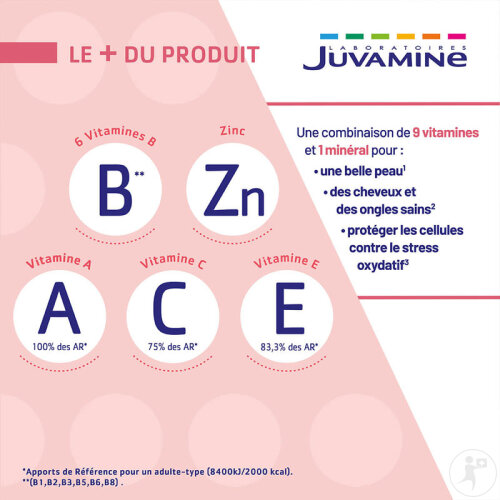 Juvamine Peau Cheveux Ongles Force Et Beauté Cocktail De Vitamines Et Minéraux 40 Gélules-4