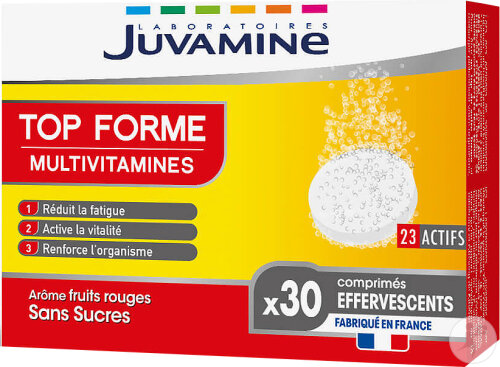 Juvamine Top Forme Multivitamines Sans Sucres Arôme Fruits Rouges 30 Comprimés Effervescents