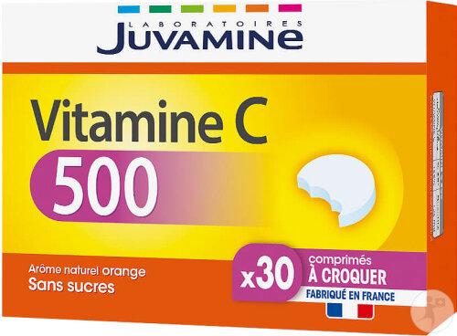 Juvamine Vitamine C 500 Arôme Naturel Orange Sans Sucres 30 Comprimés À Croquer