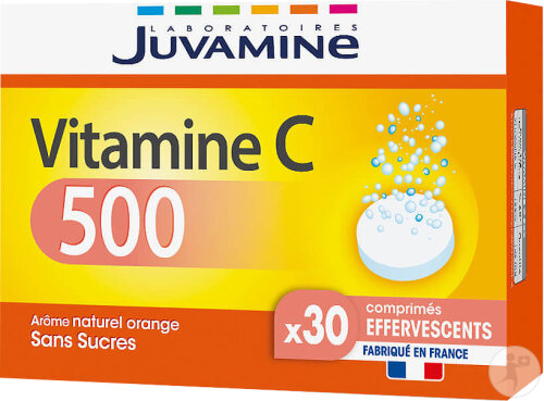 Juvamine Vitamine C 500 Arôme Naturel Orange Sans Sucres 30 Comprimés Effervescents