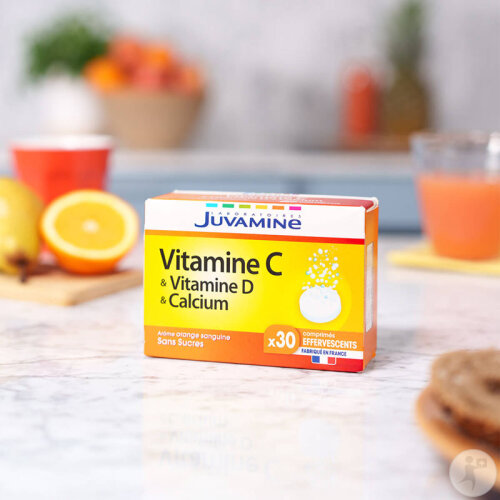 JUVAMINE Vitamines C + D + Calcium – Arôme Orange Sanguine, Origine France