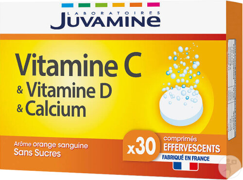 Juvamine Vitamine C Vitamine D Calcium Arôme Orange Sanguine Sans Sucres 30 Comprimés Effervescents