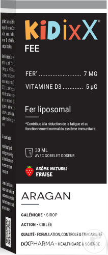 ixX Pharma KidixX Fe Fer Liposomal & Vitamine D3 Croissance & Vitalité Enfants Goût Fraise 30ml