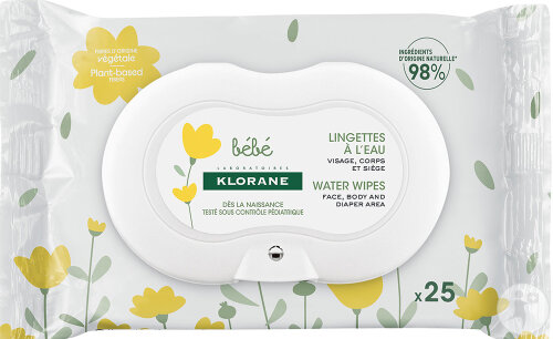Klorane Bébé Lingettes À L'Eau Visage Corps Et Siège 25 Pièces