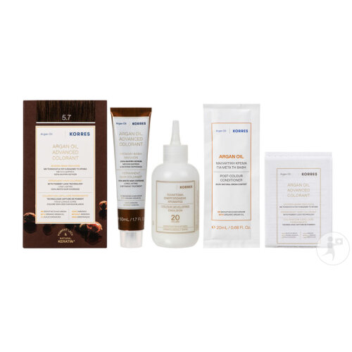 Korres Huile D'Argan Coloration Permanente Aux Extrait Végétaux 5.7 Châtain Clair Marron 1 Kit-2