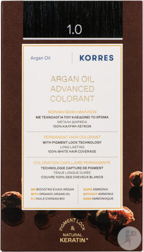 Korres Huile D'Argan Coloration Permanente Haute Performance 1.0 Noir 1 Kit
