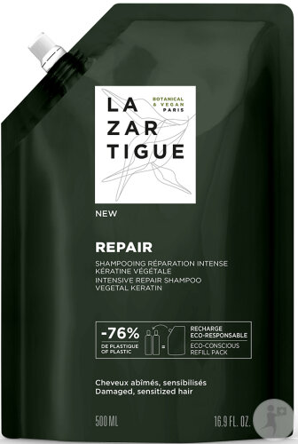 Lazartigue Repair Shampoing Réparation Intense Kératine Végétale Eco Recharge 500ml