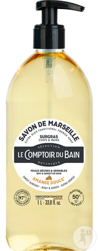 Le Comptoir Du Bain Savon Liquide De Marseille Surgras Amande Douce Peaux Sèche Et Sensibles 1l