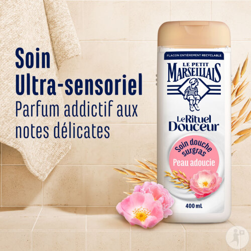 Le Petit Marseillais Le Rituel Douceur Soin Douche Surgras Lait D'Avoine & Rose Sauvage 400ml-2