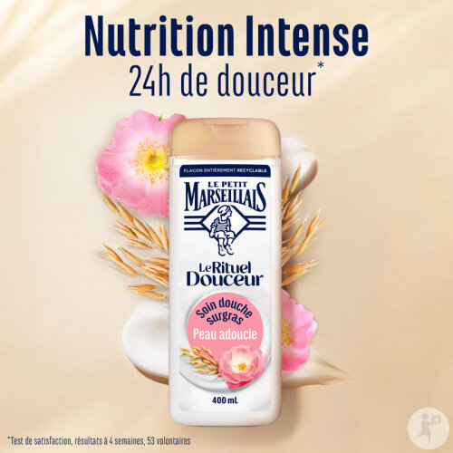 Le Petit Marseillais Le Rituel Douceur Soin Douche Surgras Lait D'Avoine & Rose Sauvage 400ml-3