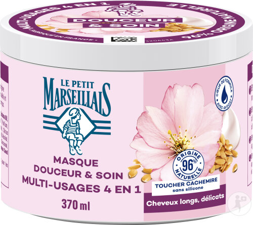 Le Petit Marseillais Masque Douceur & Soin Multi-Usage 4en1 Lait d'Amande & Lin Bio Pot 370ml
