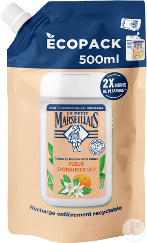 Le Petit Marseillais Recharge Crème de Douche Extra Douce Fleur d'Oranger Bio Écopack 500ml