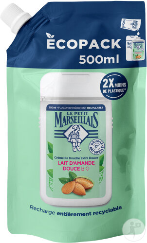 Le Petit Marseillais Recharge Extra Douce Crème Douche Lait D'Amande Douce Bio Écopack 500ml