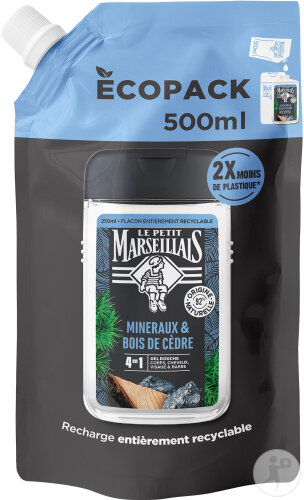 Le Petit Marseillais Recharge Gel Douche Homme Minéraux & Bois de Cèdre Écopack 500ml