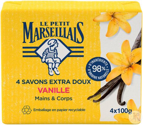 Le Petit Marseillais Savon Extra Doux Fabrication À L'Ancienne Vanille 4x100g